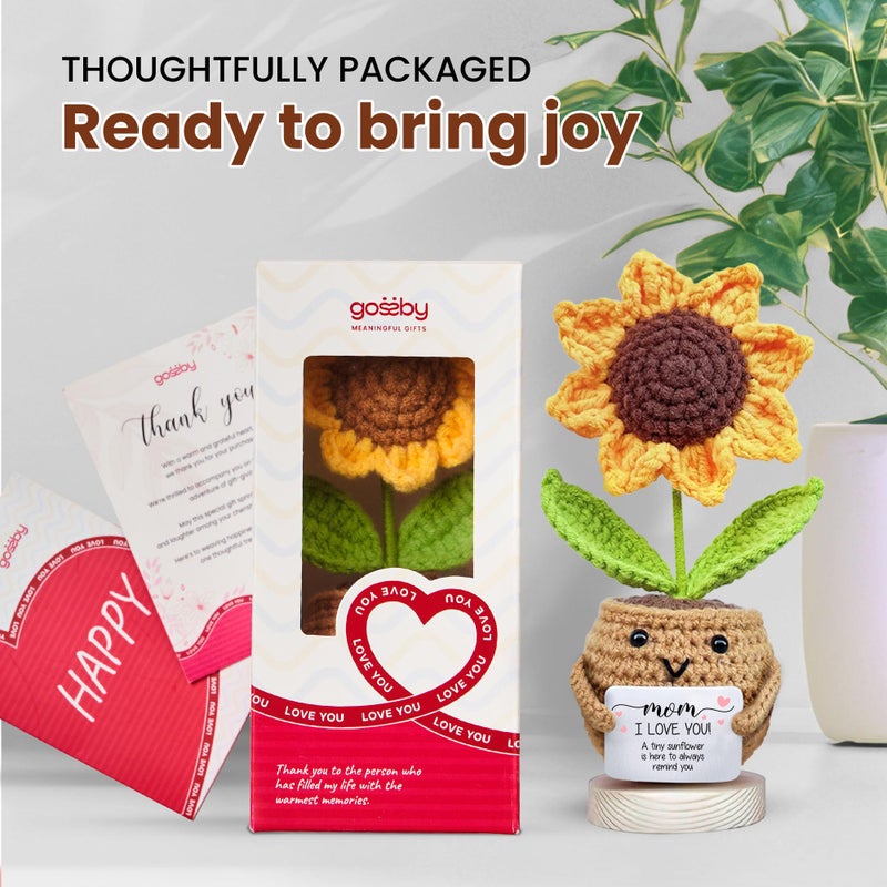 Gossby Gift for Mom - Handmade Positive Sunflower Doll Crochet with Card - I Love You - Mom Gift from Daughter  Son  Kid - Mothers Day  Christmas  Birthday Present Idea - Knitted Decor - Image 3